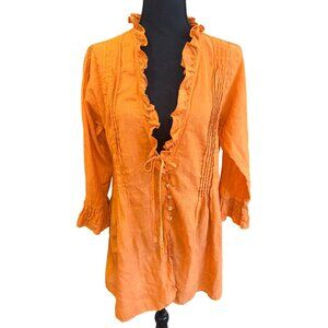 Orange Ruffle Trim Orgainc Cotton Boho Tunic Top By Passementrie L Sustainable